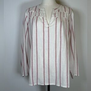 Splendid Linen Blend Blouse Pink Red Stripe Long Sleeve Women’s Size Medium